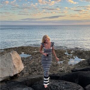 Hand-crotchet Blue Stripe Maxi Dress